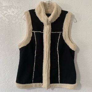 INC Faux Suede Vest Size Large Black/Cream Y2K